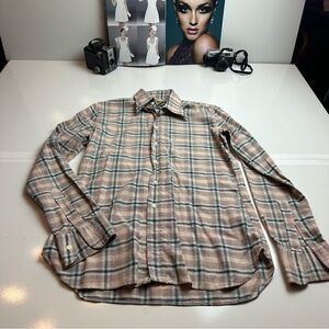 Big Rock Canyon Beige Plaid Button-Down Shirt Men’s Medium Cotton Casual